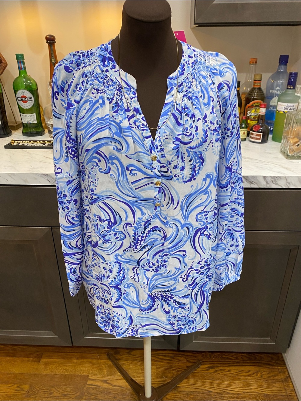 Lilly Pulitzer silk Elsa Blue seagrass ocean wave coral medium